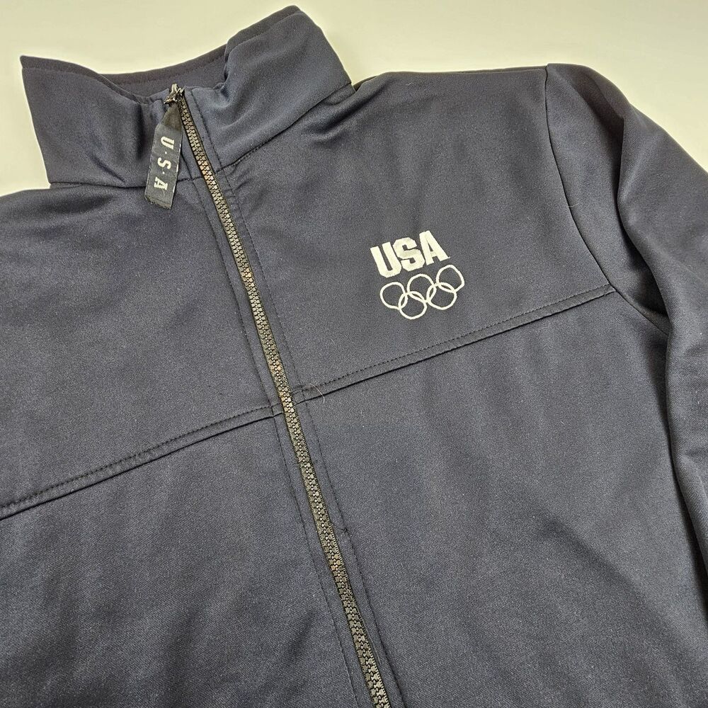 Vintage USA Olympics Jacket Mens Large Made in USA Olympic Rings Full Zip Navy